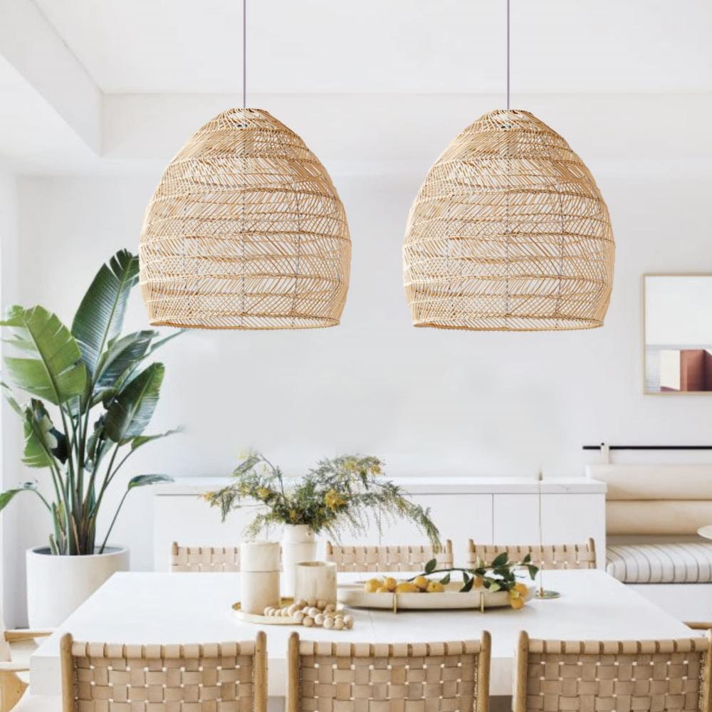 Natural Rattan Pendant Light Handwoven Ceiling Lamp for Kitchen & Dining pendant light in a dining room