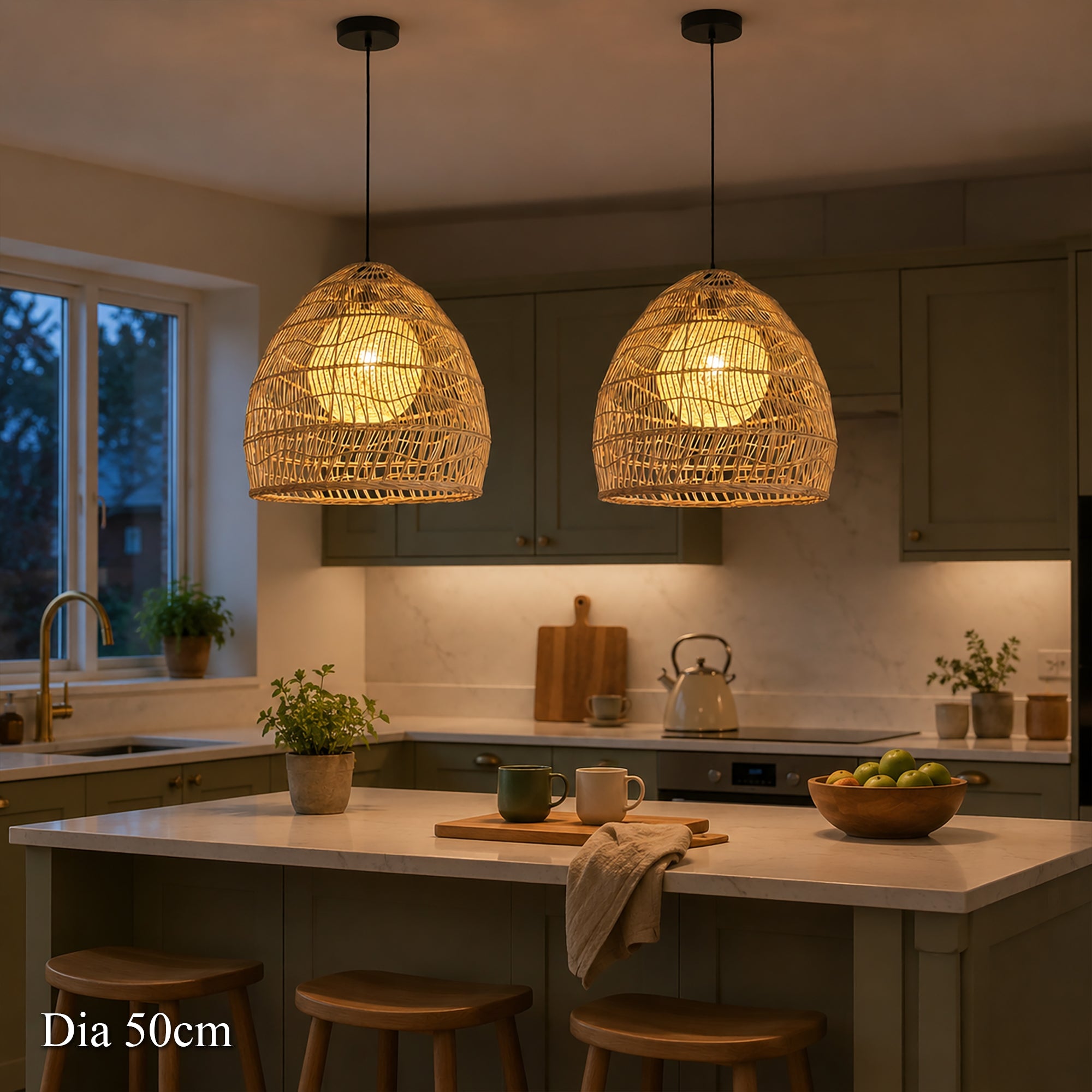 Natural Rattan Pendant Light Handwoven Ceiling Lamp for Kitchen & Dining pendant light in a kitchen island