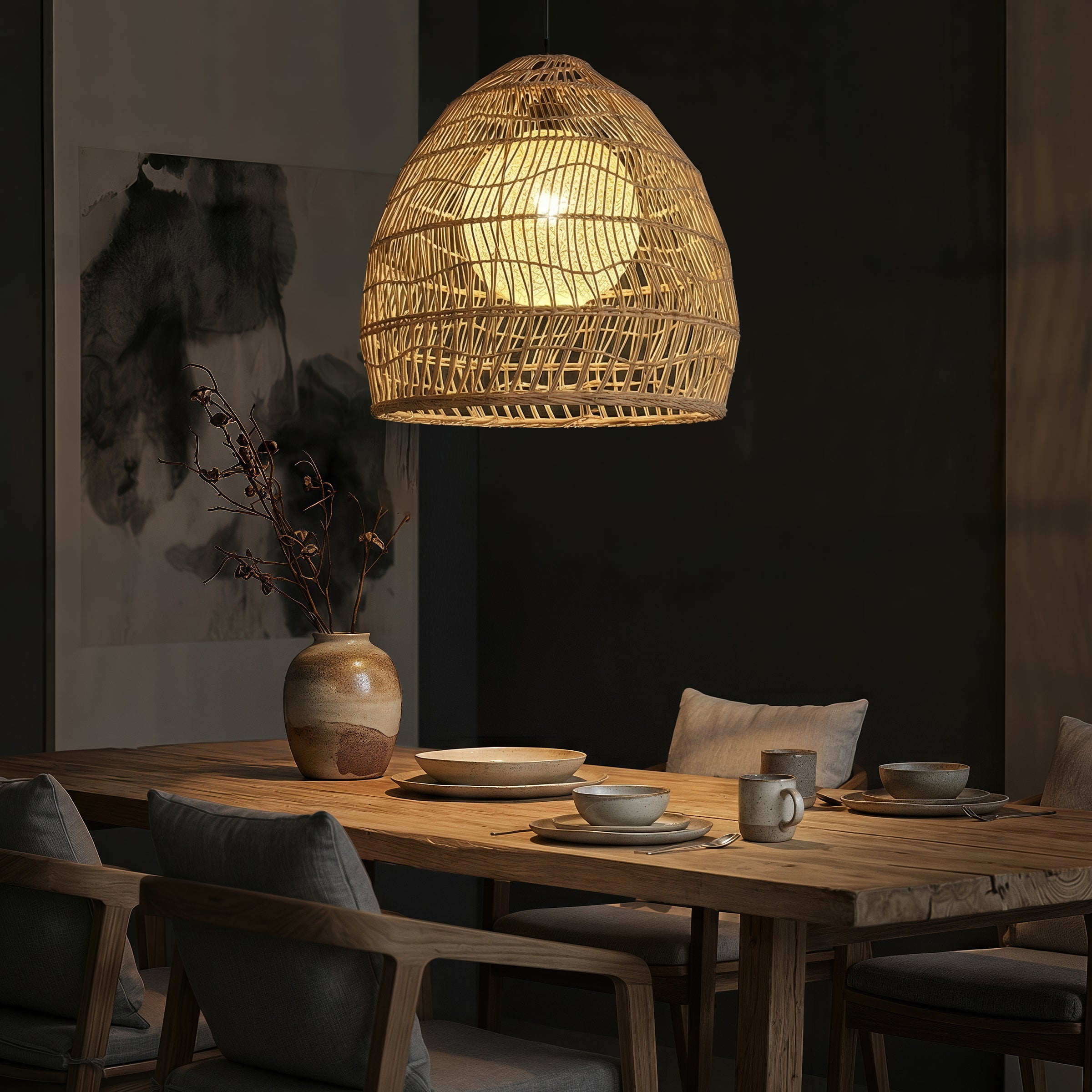 Natural Rattan Pendant Light Handwoven Ceiling Lamp for Kitchen & Dining pendant light in a home interior
