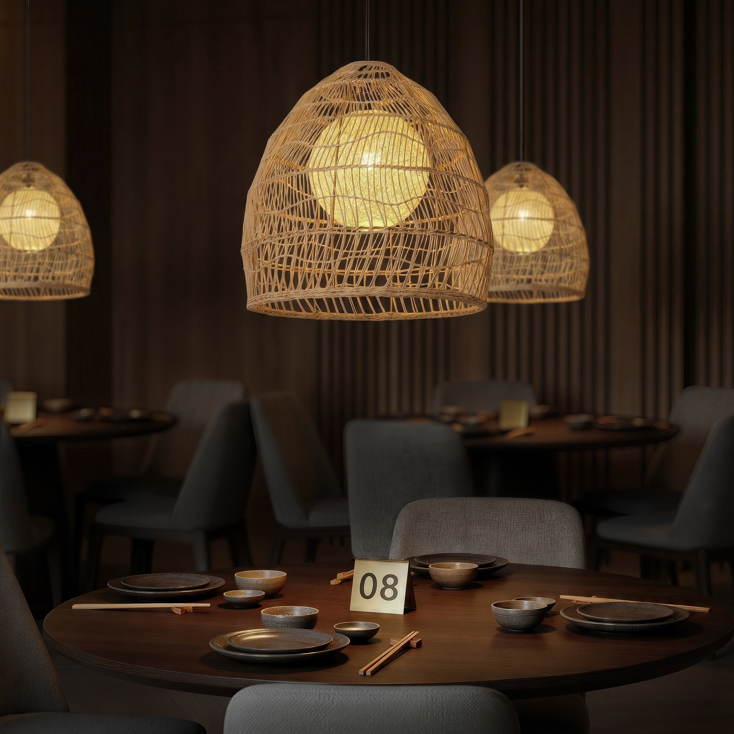 Natural Rattan Pendant Light Handwoven Ceiling Lamp for Kitchen & Dining pendant light in a home interior