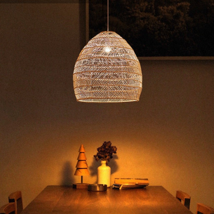 Natural Rattan Pendant Light Handwoven Ceiling Lamp for Kitchen & Dining pendant light in a home interior