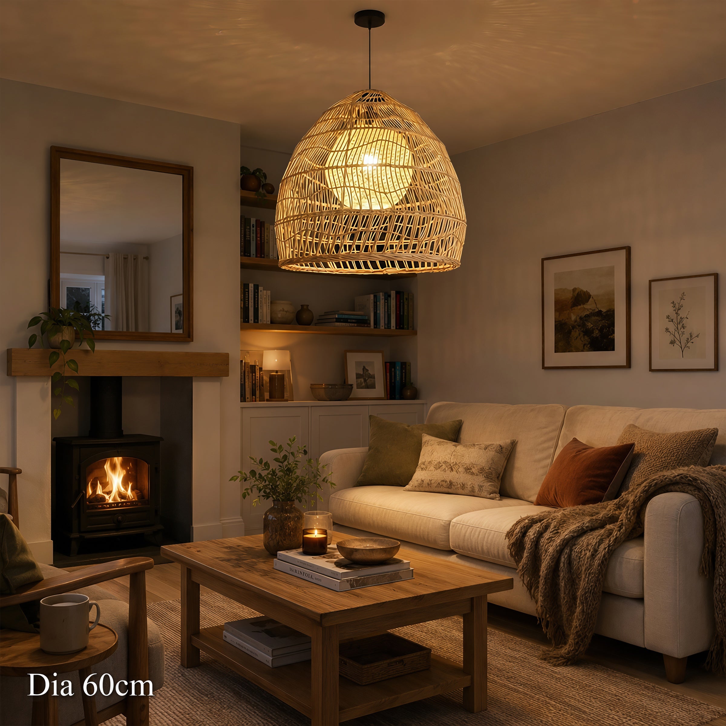 Natural Rattan Pendant Light Handwoven Ceiling Lamp for Kitchen & Dining pendant light in a living room