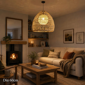 Natural Rattan Pendant Light Handwoven Ceiling Lamp for Kitchen & Dining pendant light in a living room