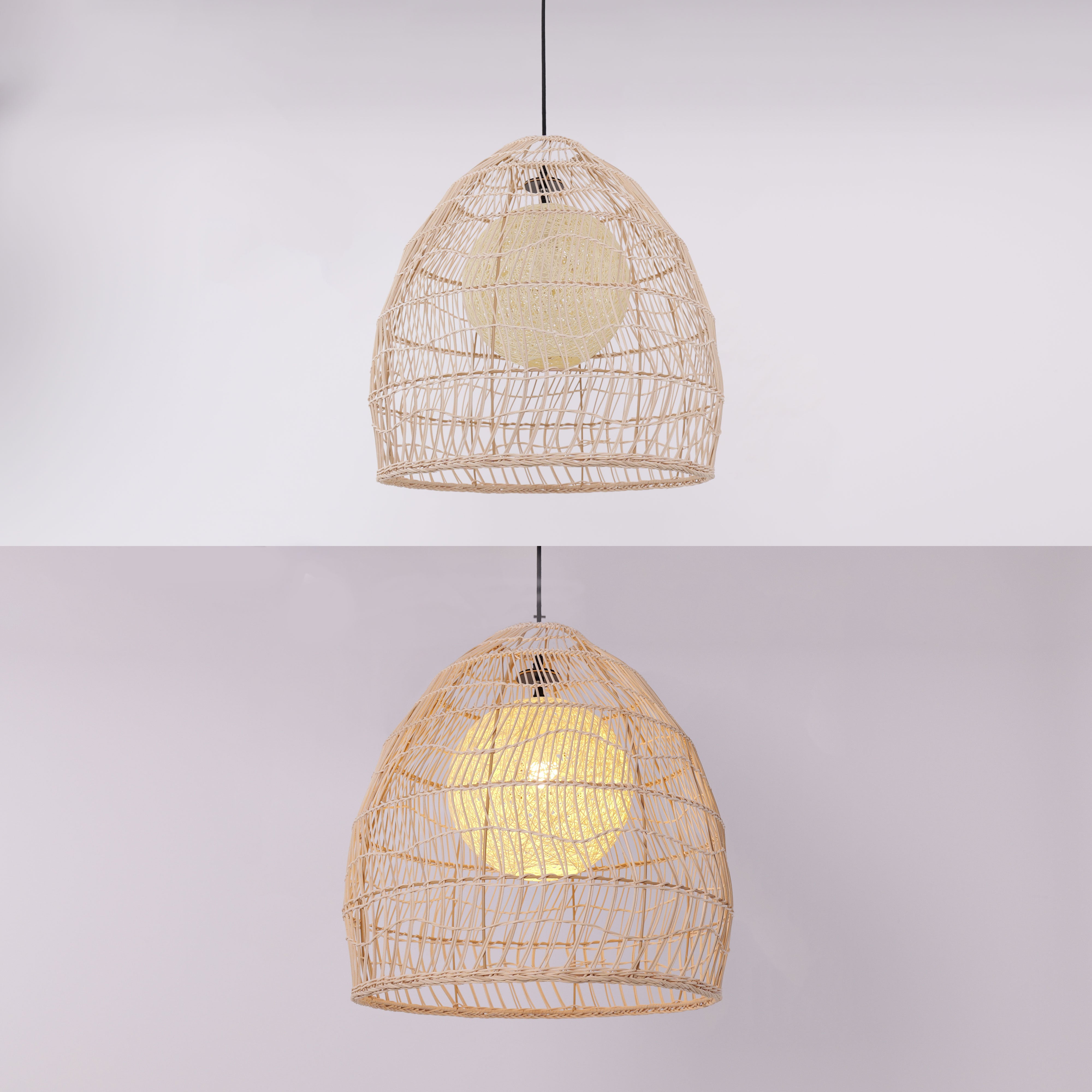 Close-up detail of Natural Rattan Pendant Light Handwoven Ceiling Lamp for Kitchen & Dining pendant