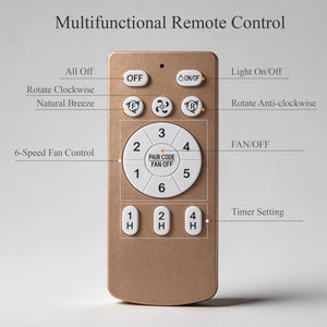 Close-up detail of Quiet Copper Acrylic Ceiling Fan Light with 6-Speed Control and Remote