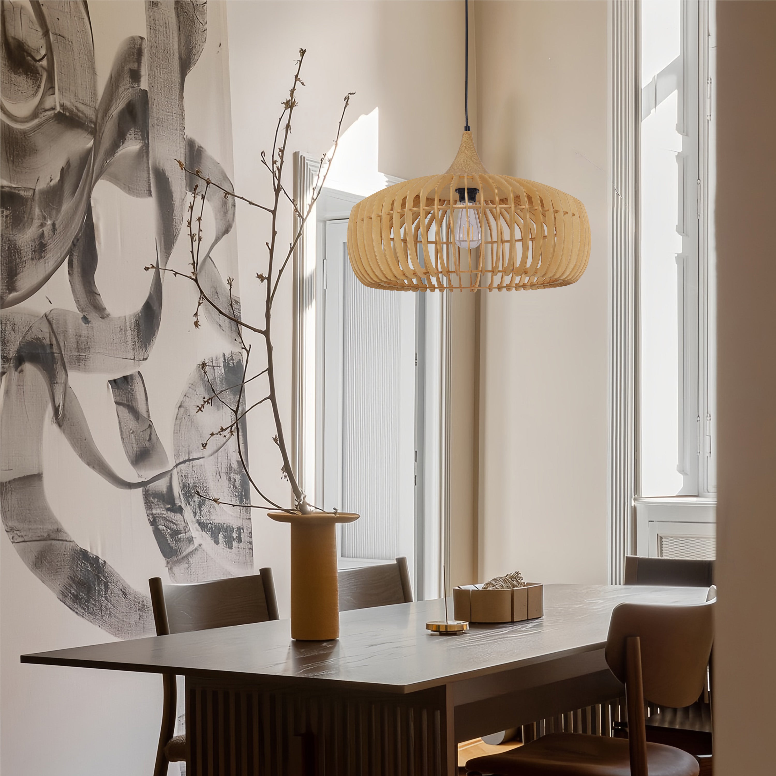 Close-up detail of Rustic Iron Woven Rattan Pendant Light for Dining Room, Reading Corner & pendant