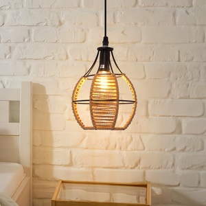 Close-up detail of Rustic Iron Woven Rattan Pendant Light for Dining Room, Reading Corner & pendant