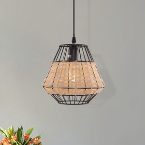 Close-up detail of Rustic Iron Woven Rattan Pendant Light for Dining Room, Reading Corner & pendant
