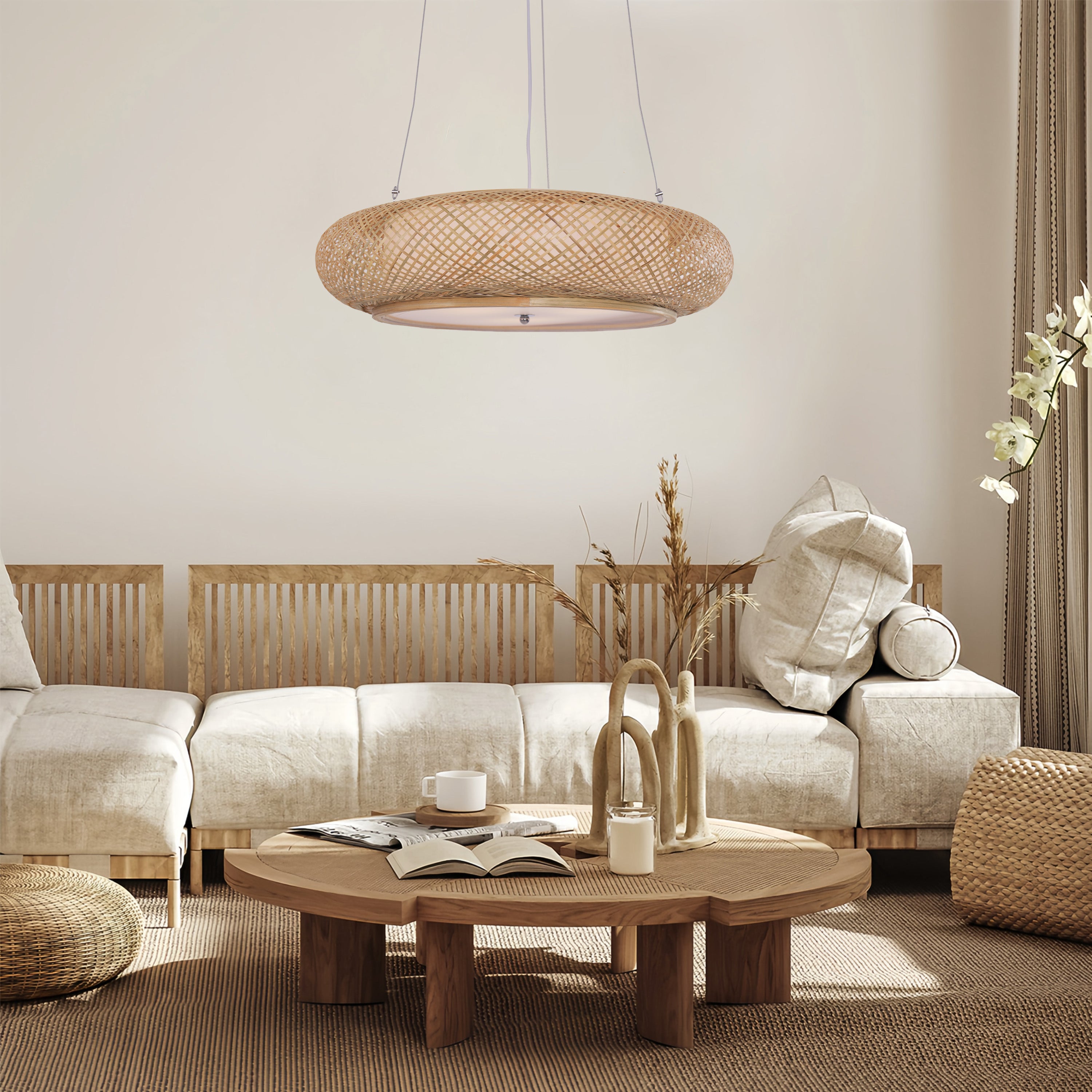 Close-up detail of Rustic Iron Woven Rattan Pendant Light for Dining Room, Reading Corner & pendant