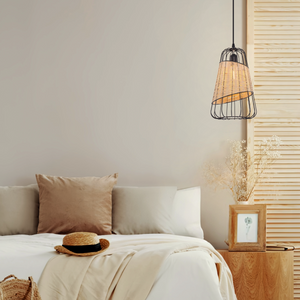 Rustic Iron Woven Rattan Pendant Light for Dining Room, Reading Corner & pendant light in a home interior
