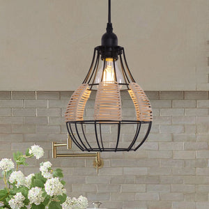 Rustic Iron Woven Rattan Pendant Light for Dining Room, Reading Corner & pendant light in a home interior
