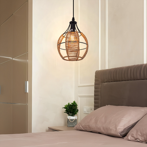 Rustic Iron Woven Rattan Pendant Light for Dining Room, Reading Corner & pendant light in a home interior