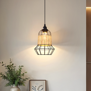 Rustic Iron Woven Rattan Pendant Light for Dining Room, Reading Corner & pendant light in a home interior