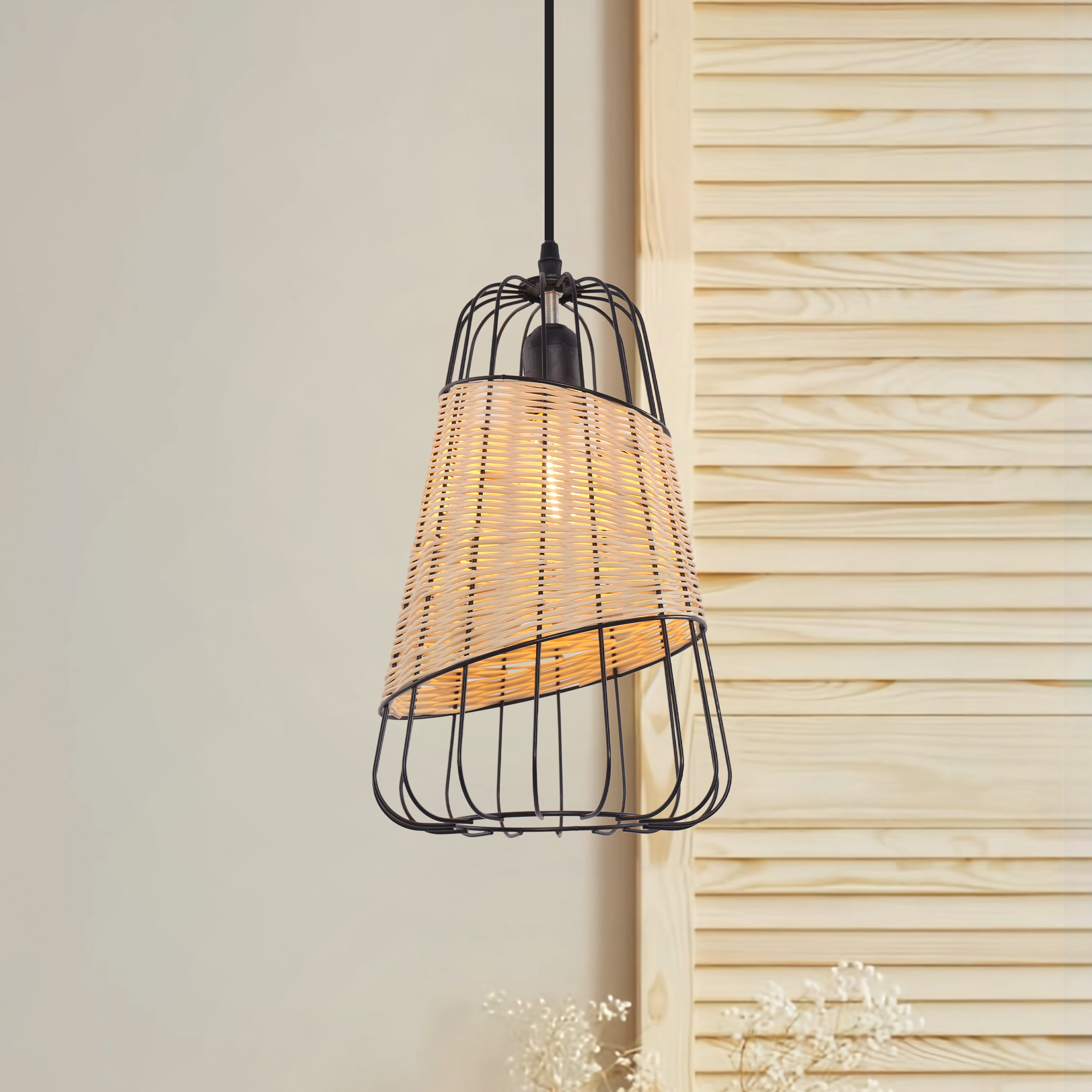 Rustic Iron Woven Rattan Pendant Light for Dining Room, Reading Corner & pendant light in a home interior