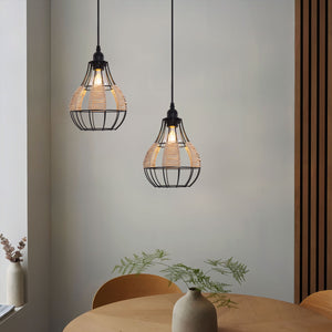 Rustic Iron Woven Rattan Pendant Light for Dining Room, Reading Corner & pendant light in a home interior