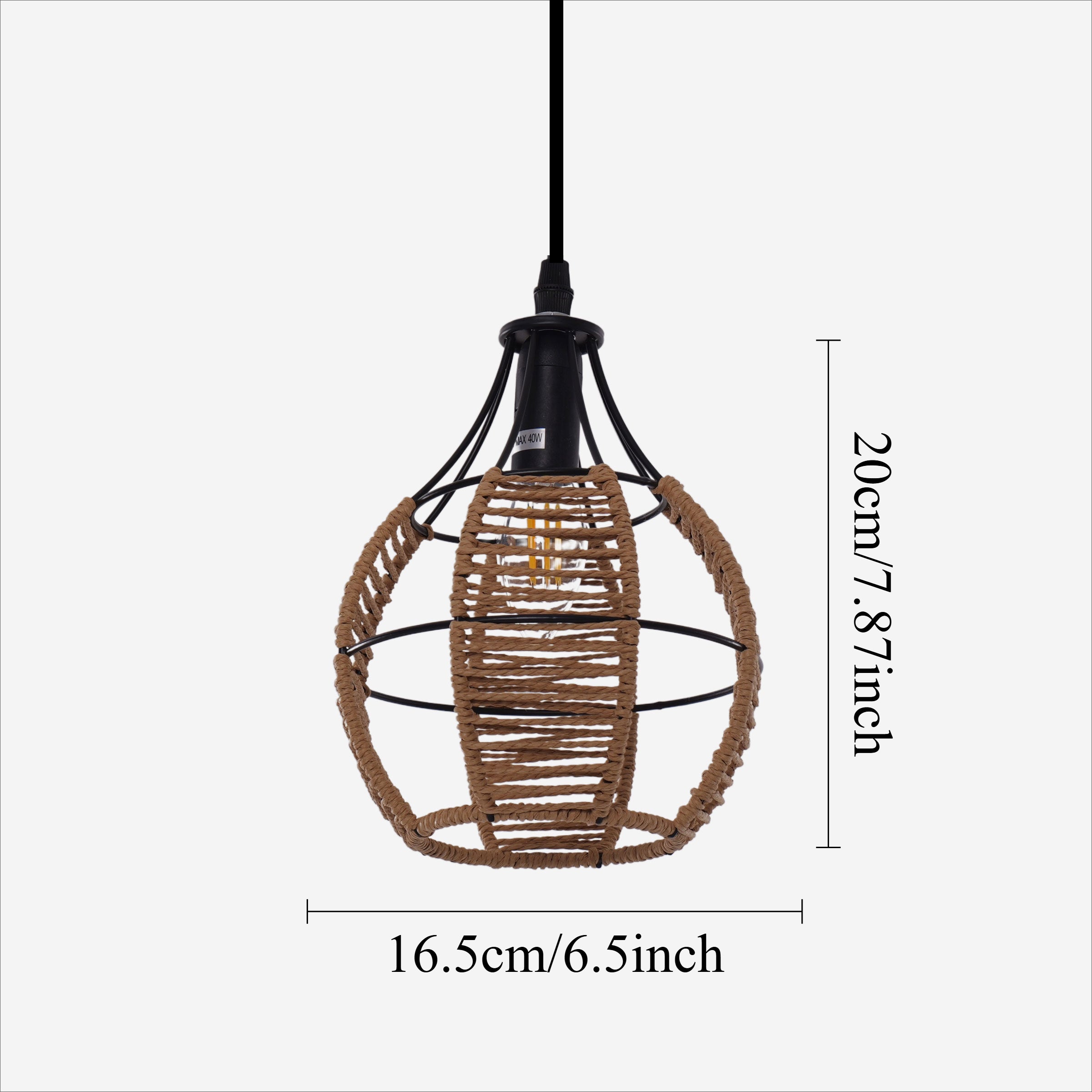 Rustic Iron Woven Rattan Pendant Light for Dining Room, Reading Corner & pendant light on white