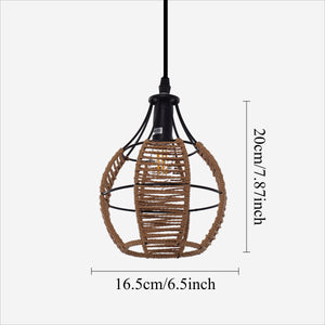 Rustic Iron Woven Rattan Pendant Light for Dining Room, Reading Corner & pendant light on white