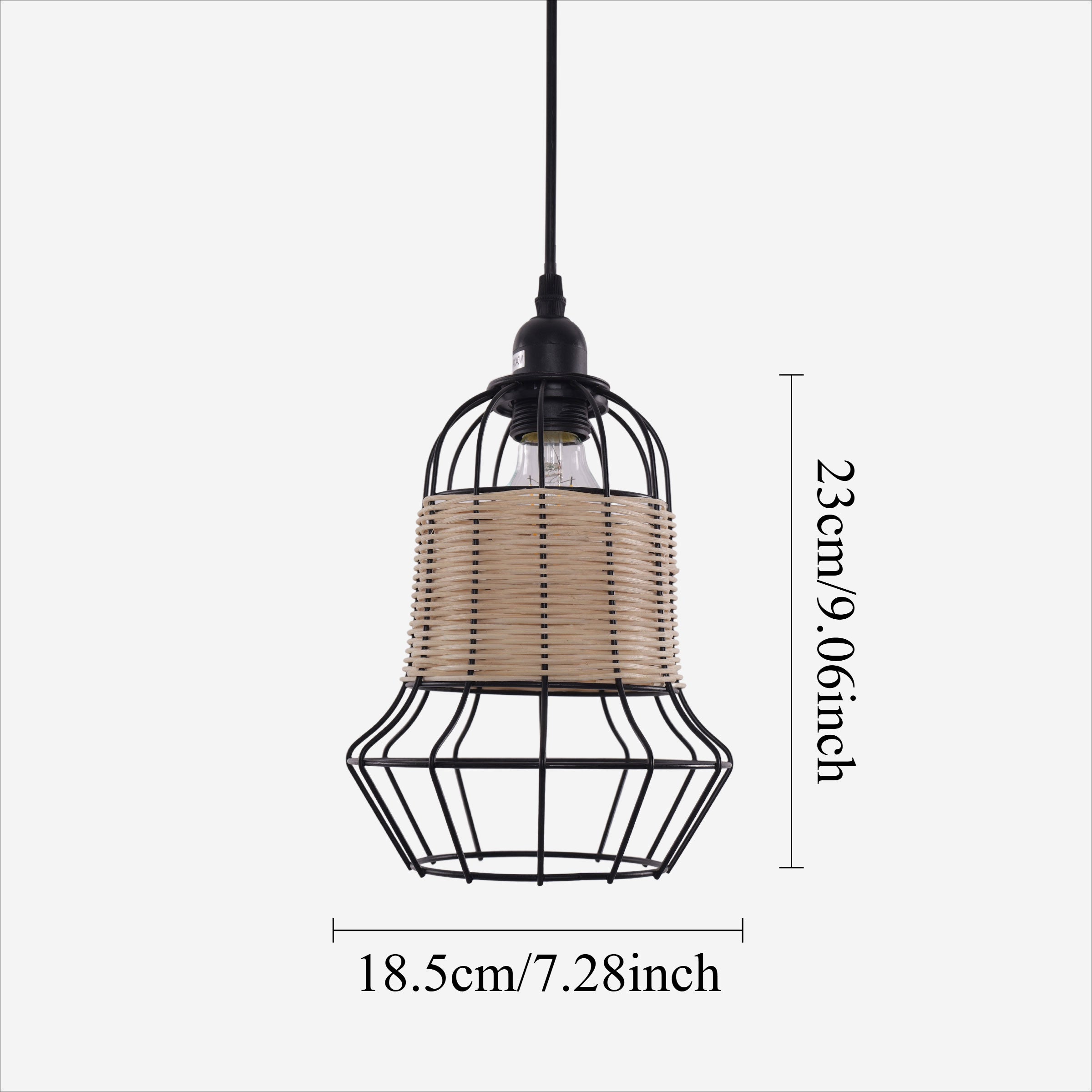 Rustic Iron Woven Rattan Pendant Light for Dining Room, Reading Corner & pendant light on white