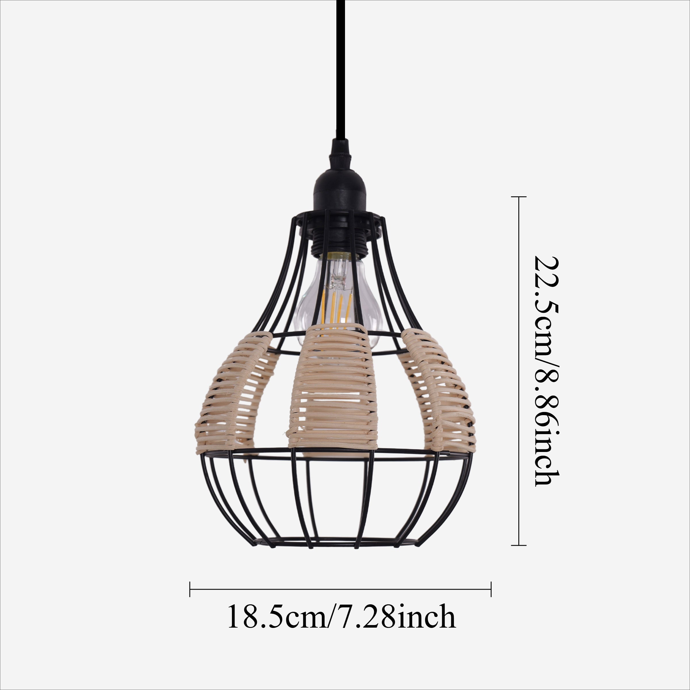 Rustic Iron Woven Rattan Pendant Light for Dining Room, Reading Corner & pendant light on white
