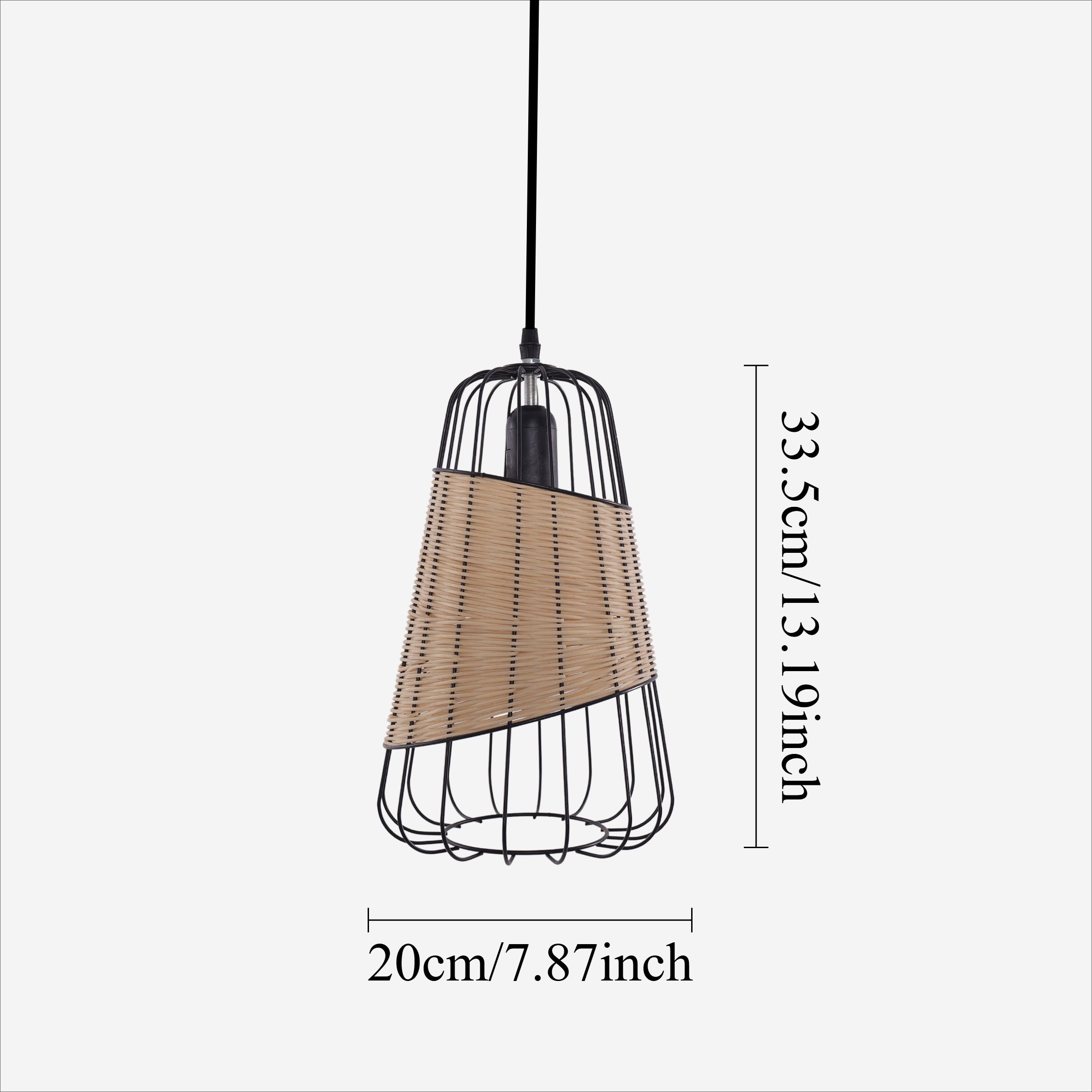 Rustic Iron Woven Rattan Pendant Light for Dining Room, Reading Corner & pendant light on white