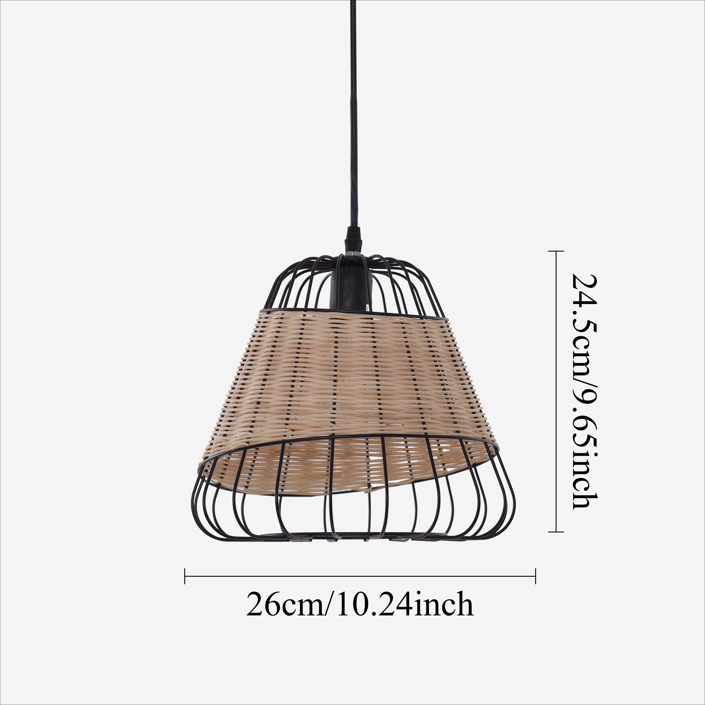 Rustic Iron Woven Rattan Pendant Light for Dining Room, Reading Corner & pendant light on white