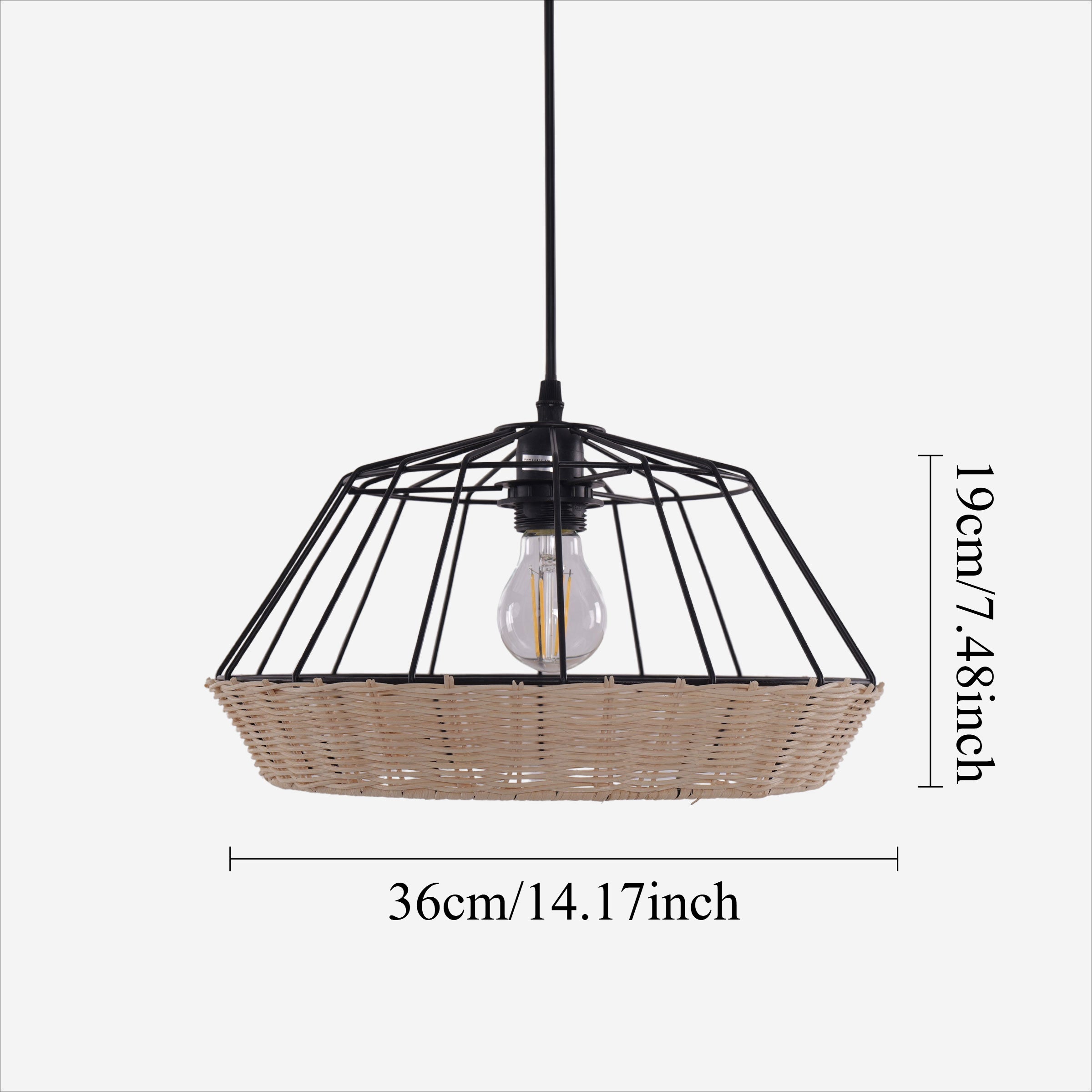 Rustic Iron Woven Rattan Pendant Light for Dining Room, Reading Corner & pendant light on white