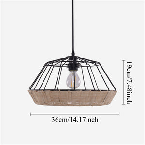 Rustic Iron Woven Rattan Pendant Light for Dining Room, Reading Corner & pendant light on white