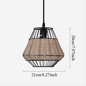 Rustic Iron Woven Rattan Pendant Light for Dining Room, Reading Corner & pendant light on white