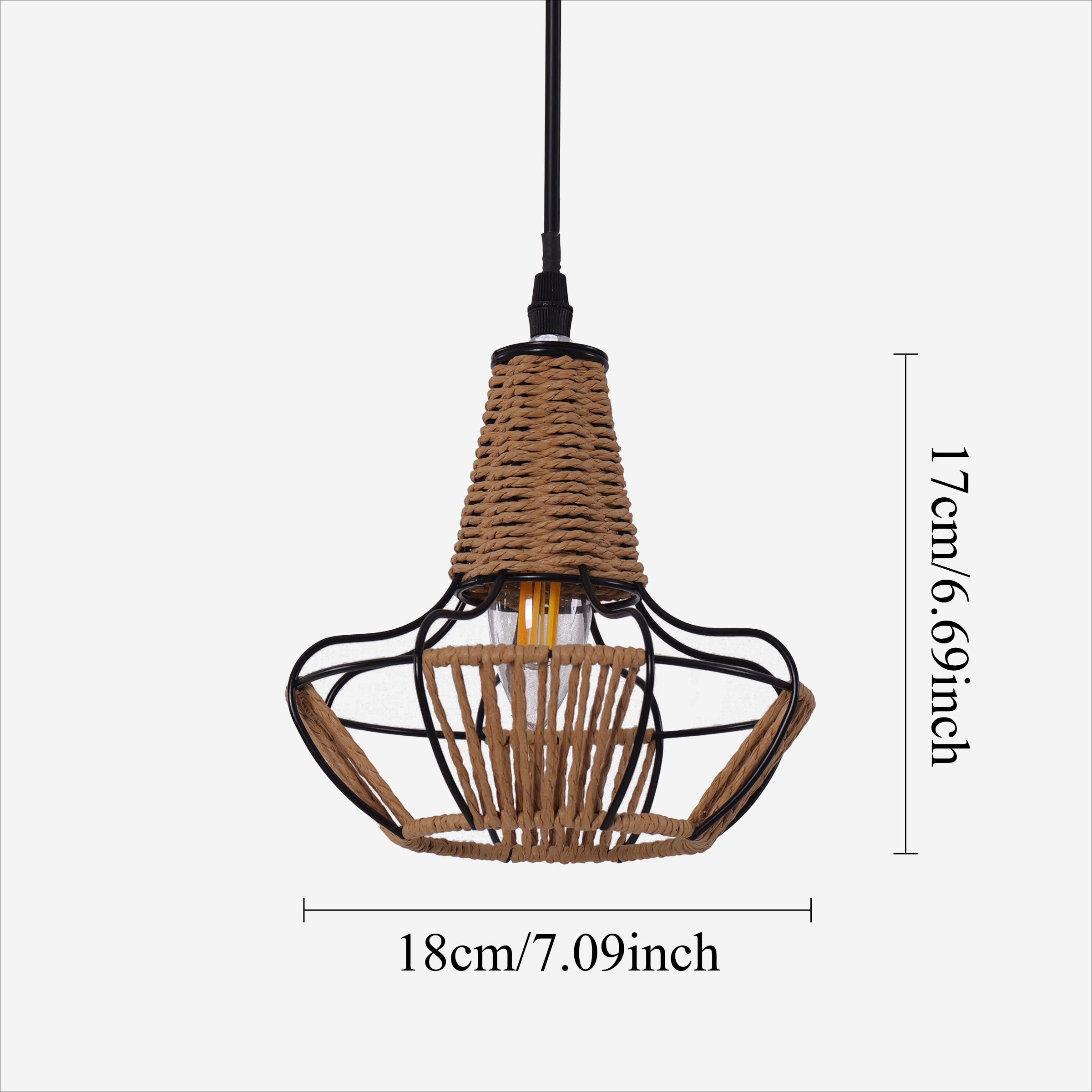 Rustic Iron Woven Rattan Pendant Light for Dining Room, Reading Corner & pendant light on white