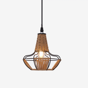 Rustic Iron Woven Rattan Pendant Light for Dining Room, Reading Corner & pendant light on white
