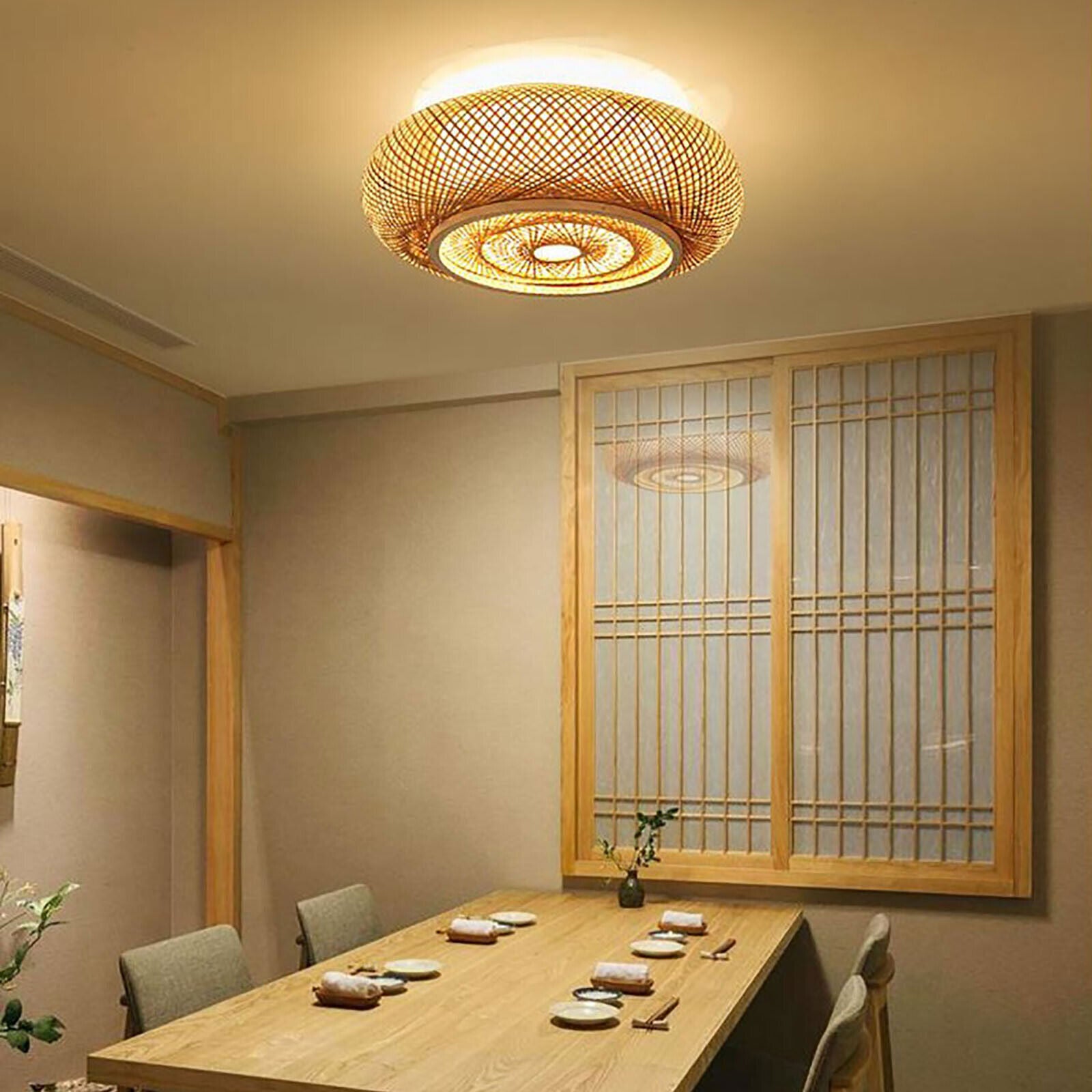 Traditional Handcrafted Bamboo Woven Semi-Flush Mount Ceiling Lights