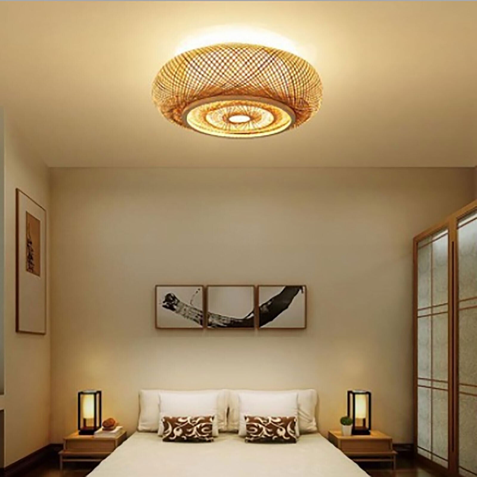 Traditional Handcrafted Bamboo Woven Semi-Flush Mount Ceiling Lights