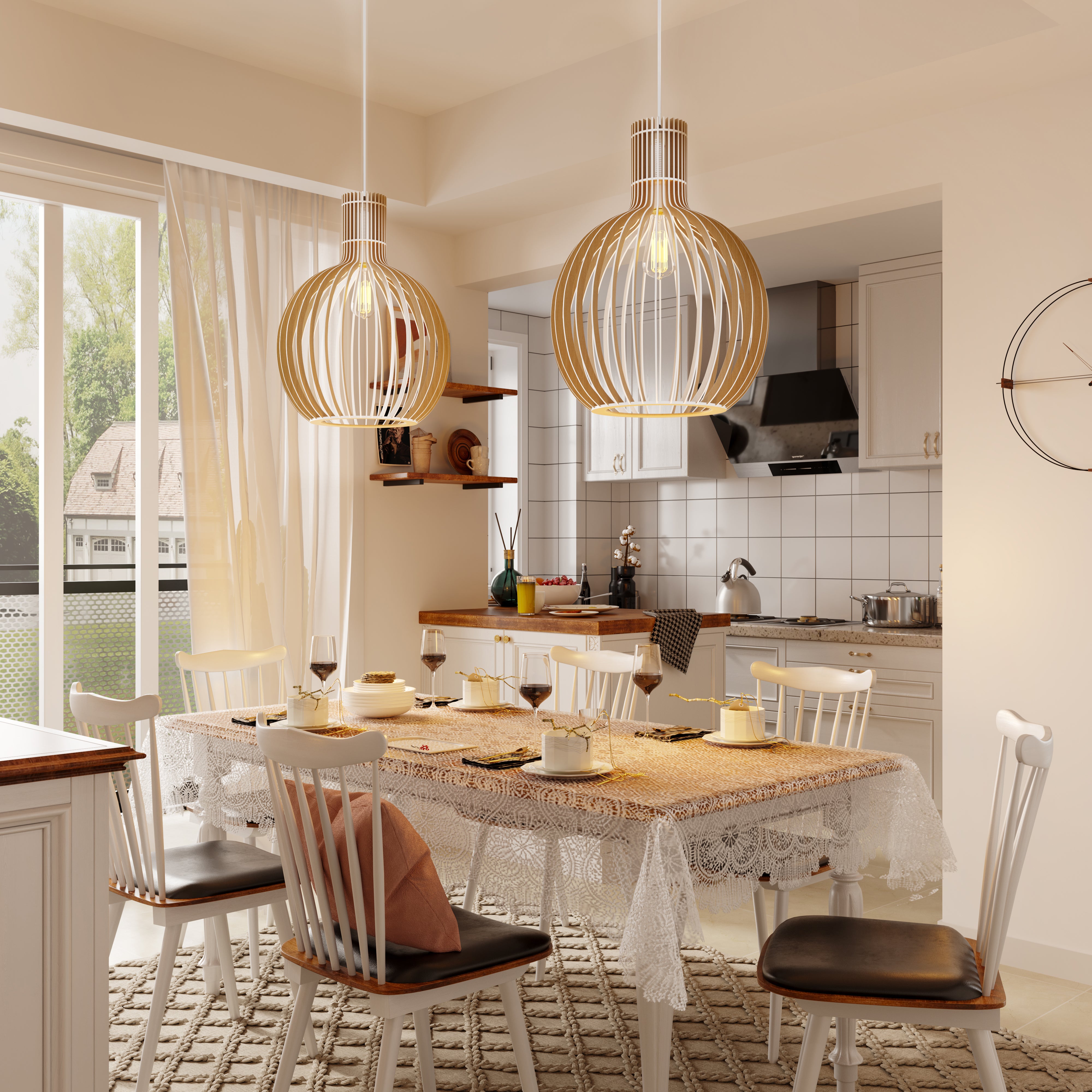 Close-up detail of Shadome-Pendant Lights for Kitchen – Tonka Scandinavian LED Wood Pendant pendant