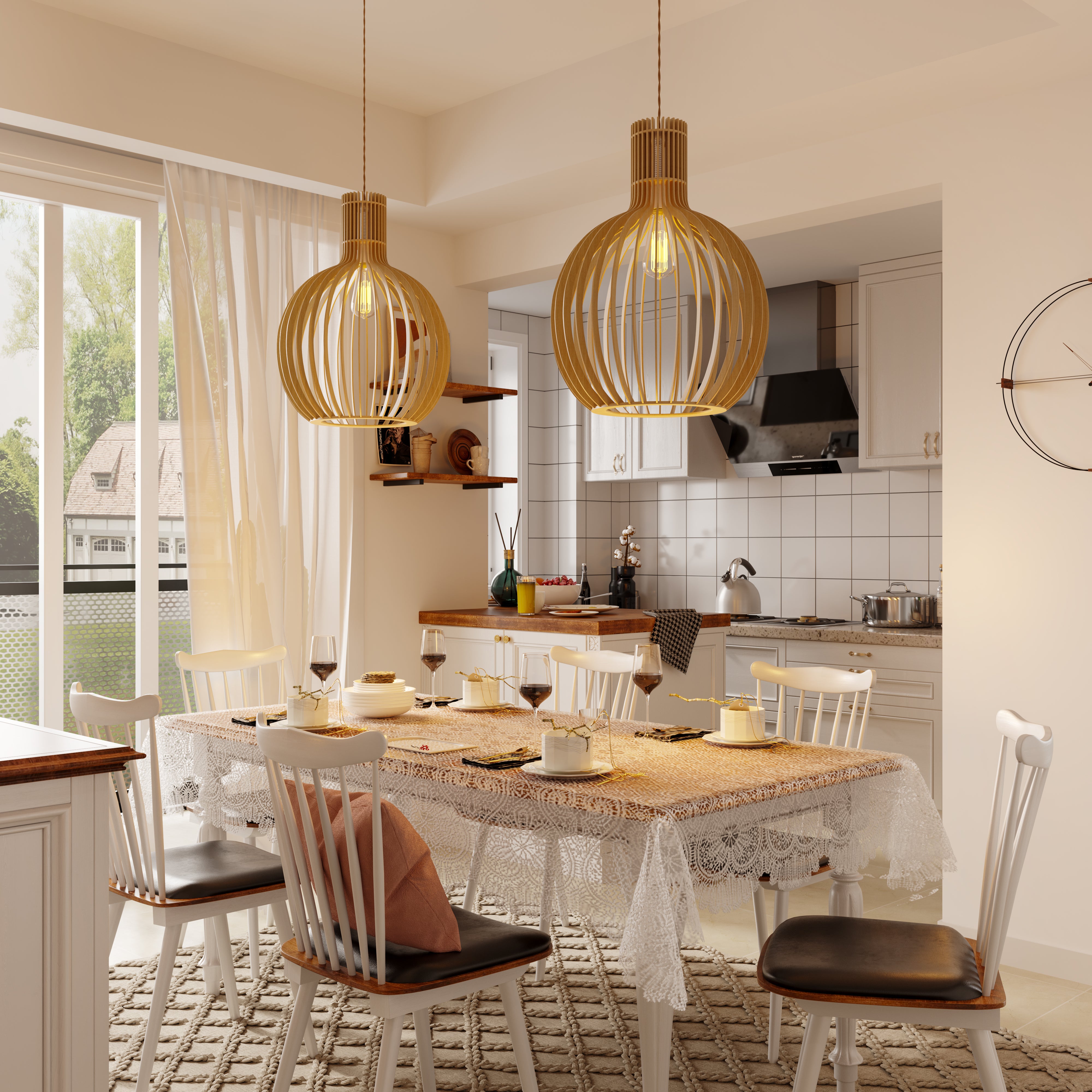 Shadome-Pendant Lights for Kitchen – Tonka Scandinavian LED Wood Pendant pendant light in a home interior