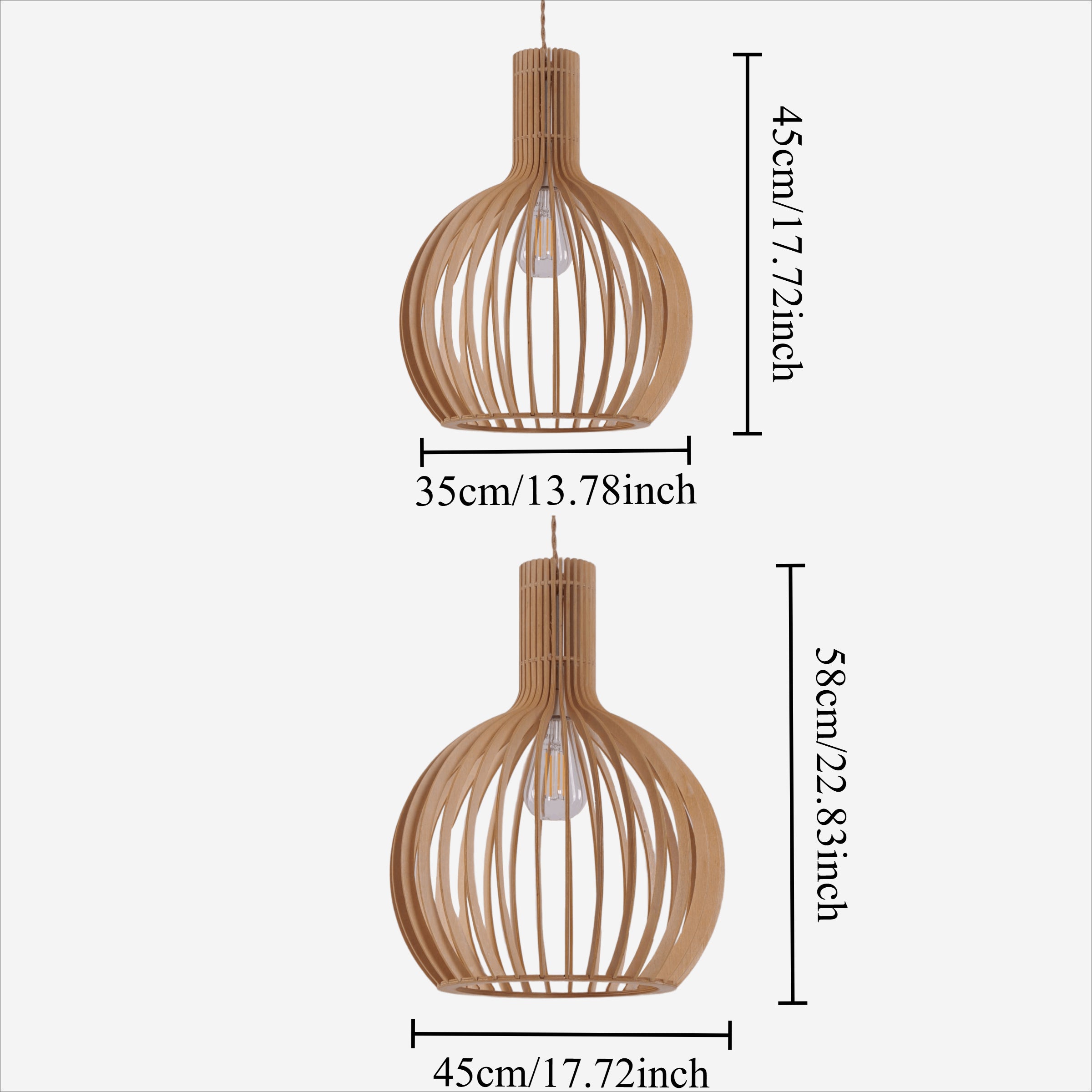 Size chart for Shadome-Pendant Lights for Kitchen – Tonka Scandinavian LED Wood Pendant pendant