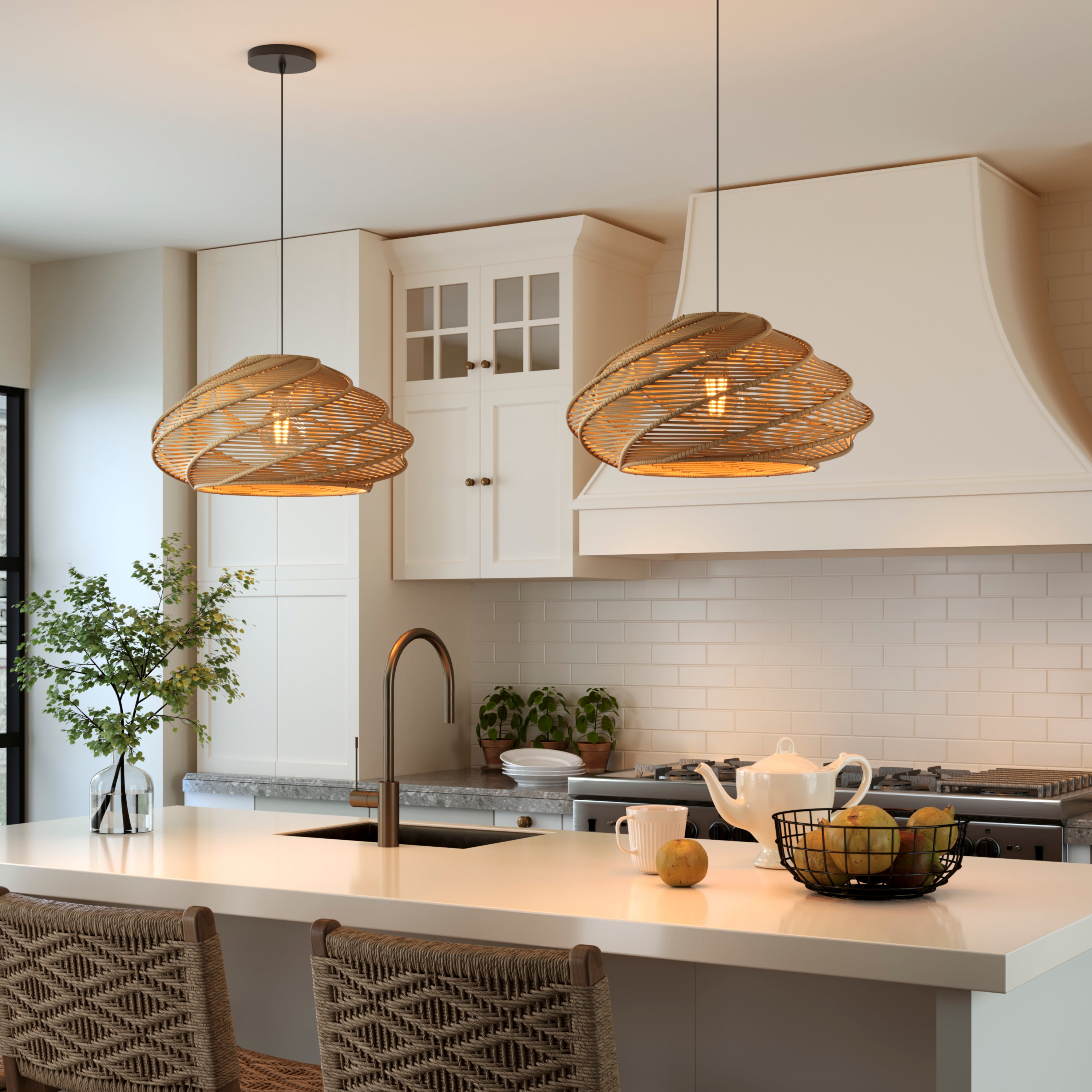 Spiral Rattan Pendant Light – Handwoven Celling Lighting for Dining Room pendant light in a dining room