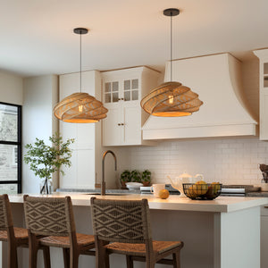 Spiral Rattan Pendant Light – Handwoven Celling Lighting for Dining Room pendant light in a dining room