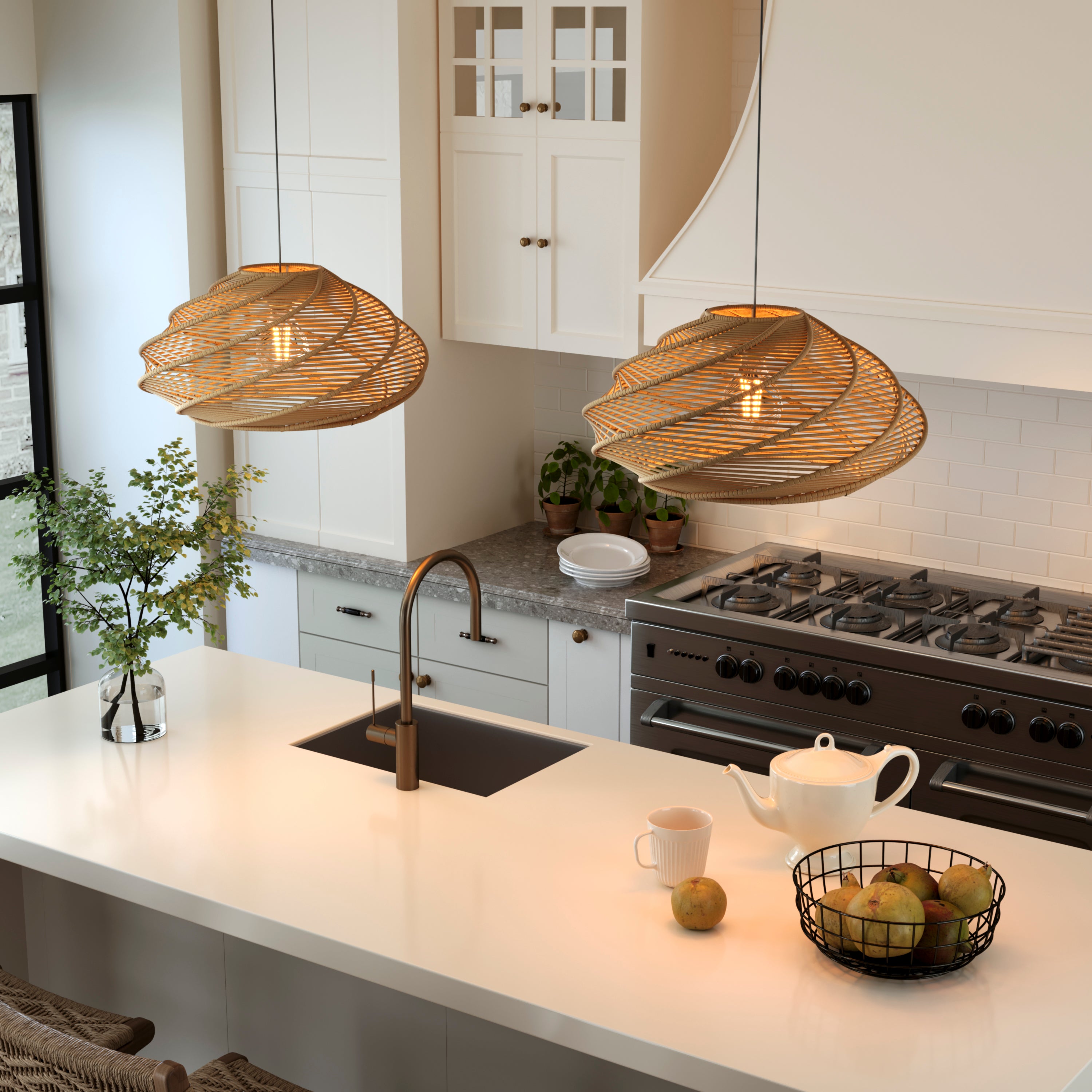 Spiral Rattan Pendant Light – Handwoven Celling Lighting for Dining Room pendant light in a dining room