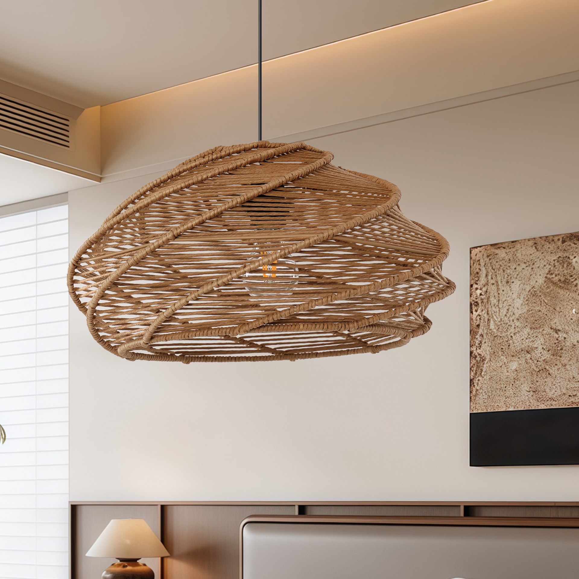 Spiral Rattan Pendant Light – Handwoven Celling Lighting Dining Room