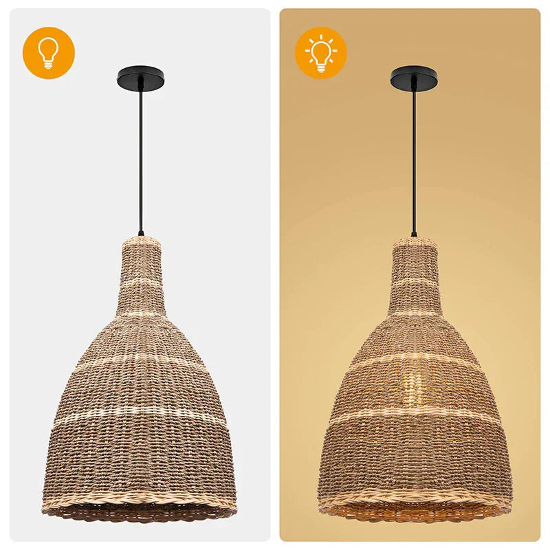 Creative Funnel-Shaped Rattan Pendant Light Kitchen Island