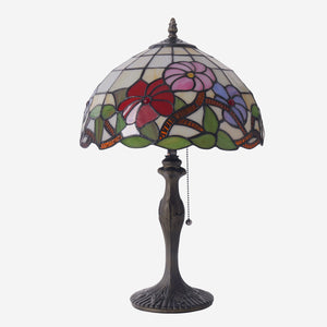 Tiffany Table Lamp Handcrafted Stained Glass Floral Petals Red, Pink and table lamp on white