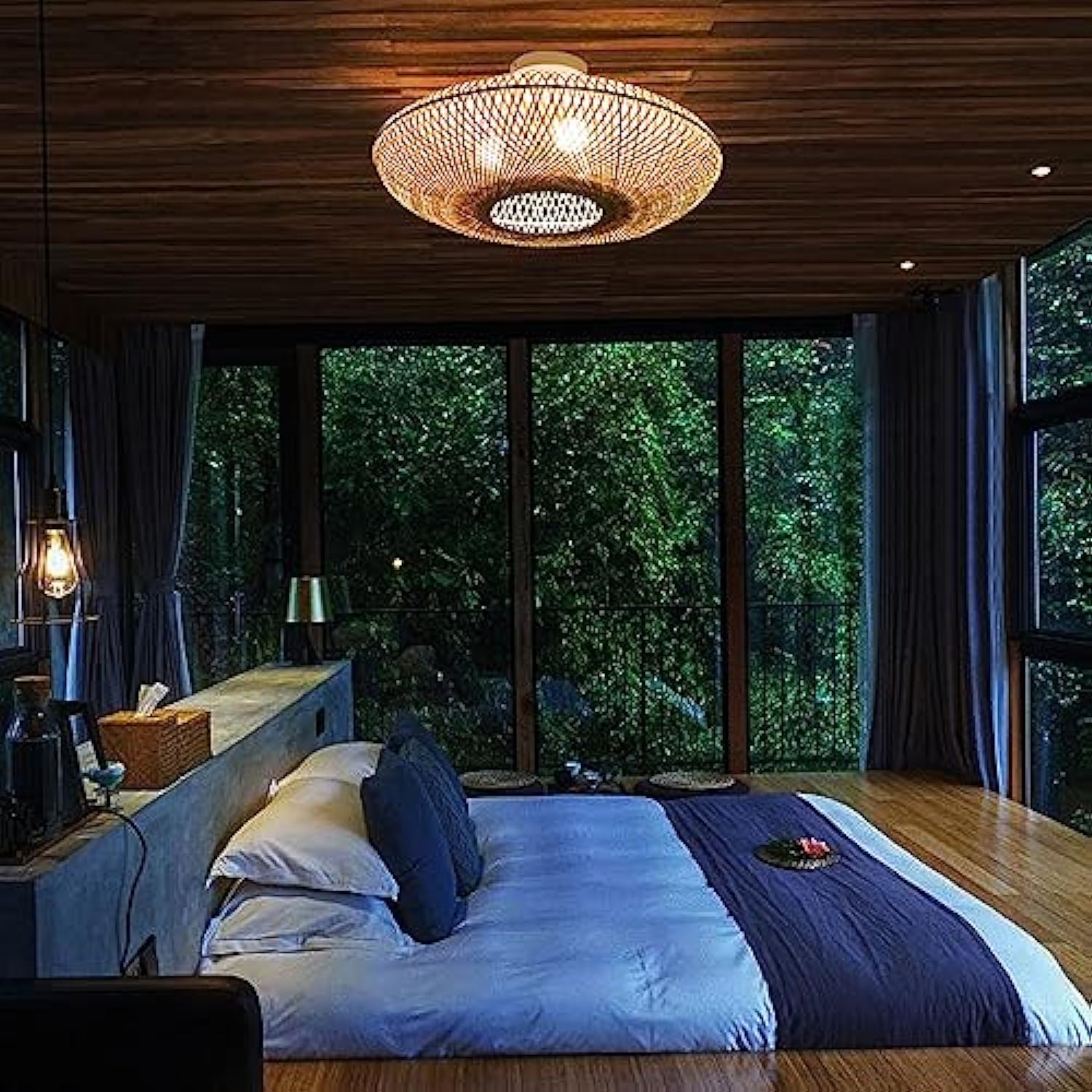 Modern Creative Flying Saucer Bamboo Woven Semi-Flush Mount Ceiling Light