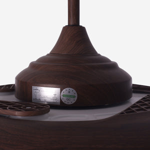 Close-up detail of Walnut Effect LED Ceiling Fan Light with Remote for Living Room &