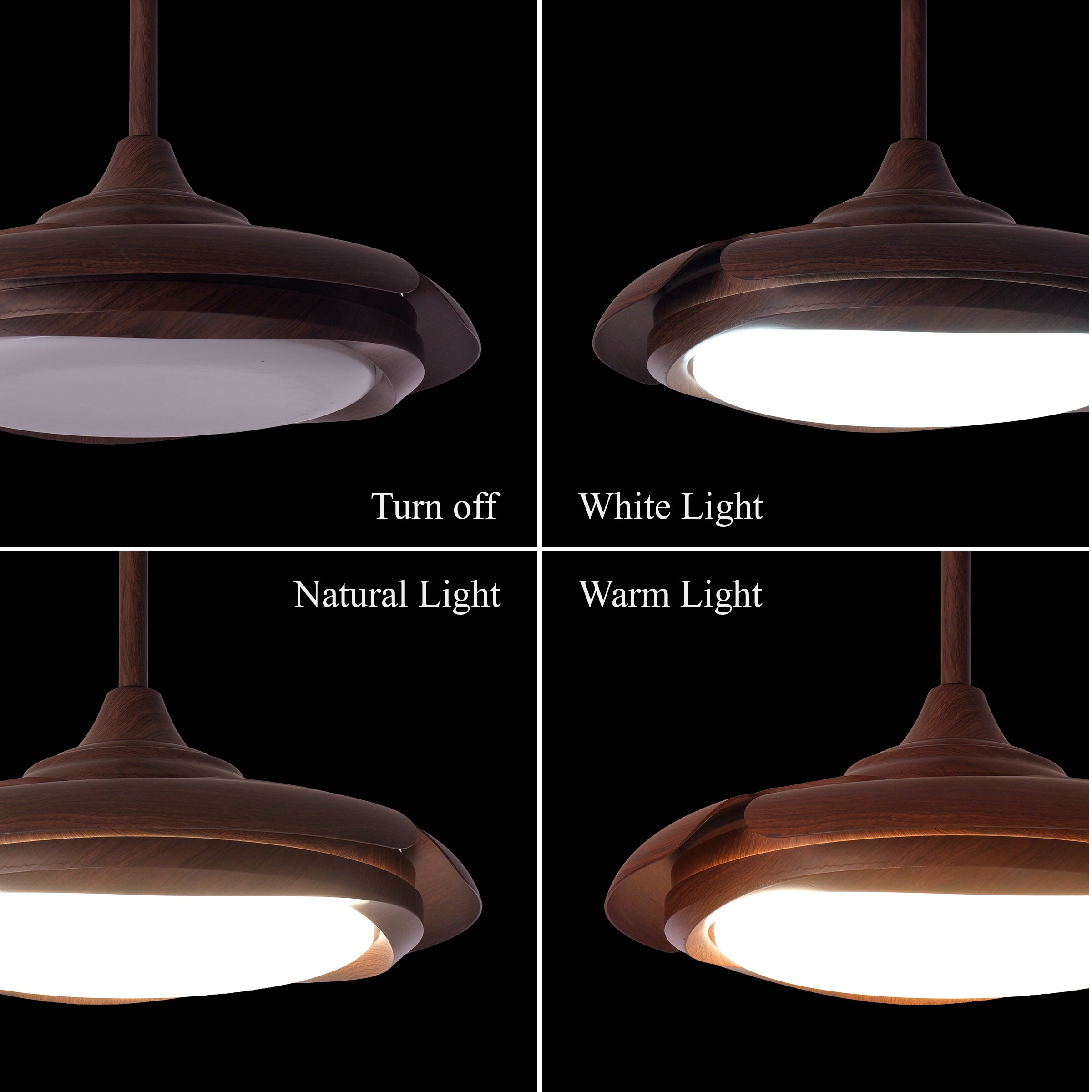 Close-up detail of Walnut Effect LED Ceiling Fan Light with Remote for Living Room &