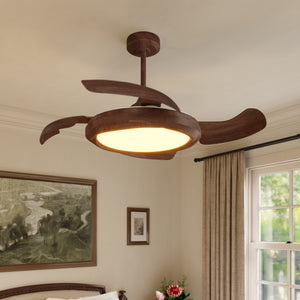 Close-up detail of Walnut Effect LED Ceiling Fan Light with Remote for Living Room &