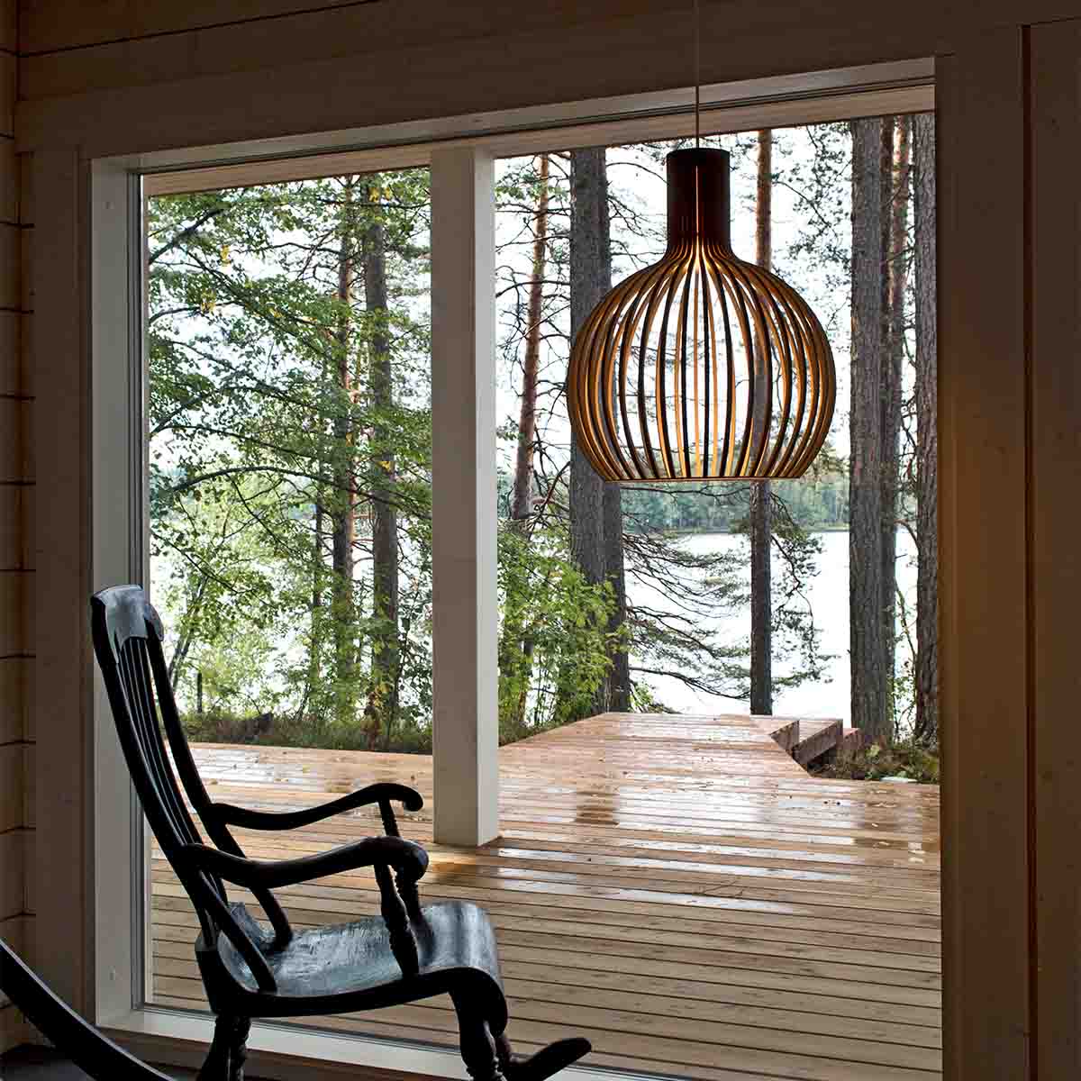 Scandinavian LED Wooden Birdcage Pendant Light