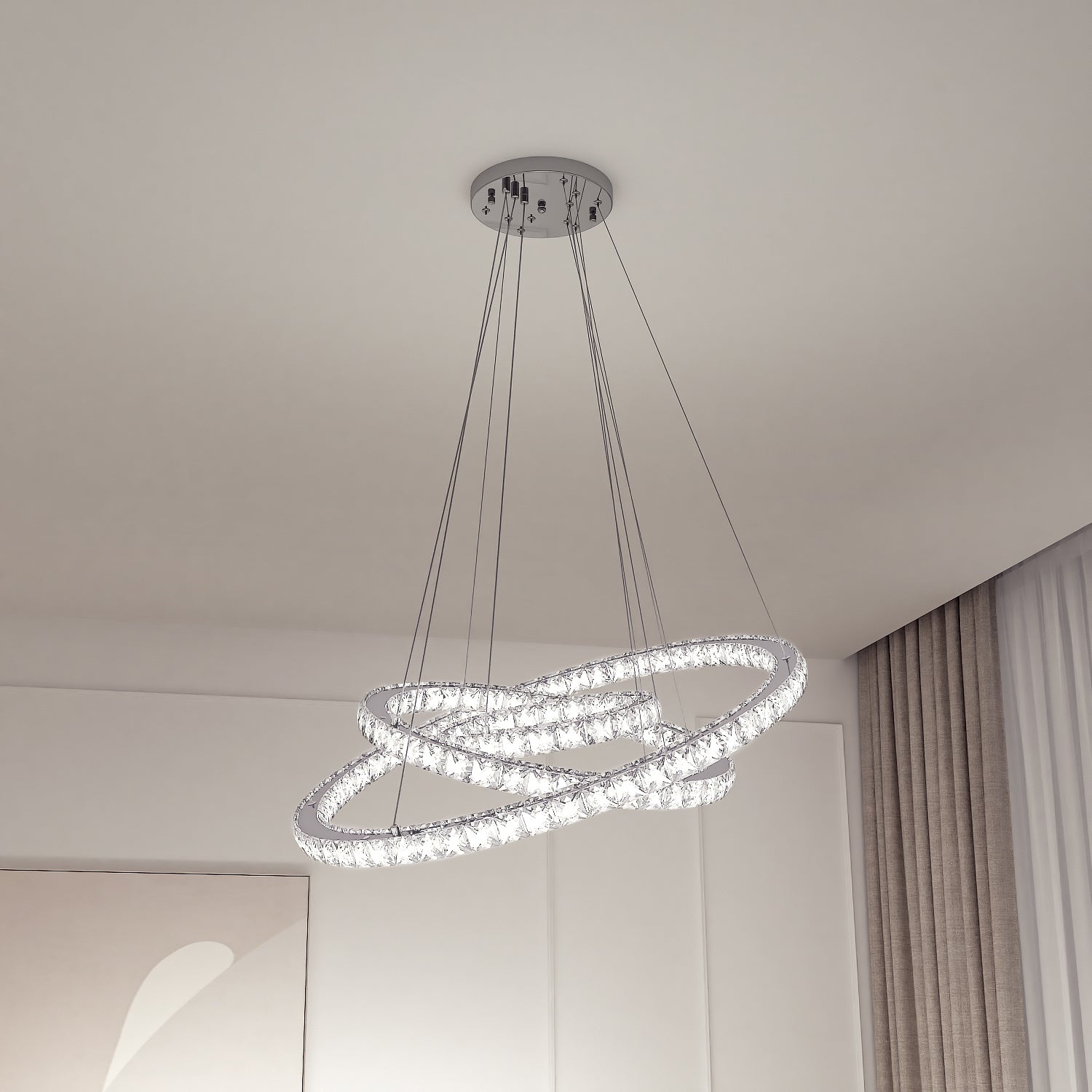 Modern Adjustable Crystal Rings LED Pendant Light