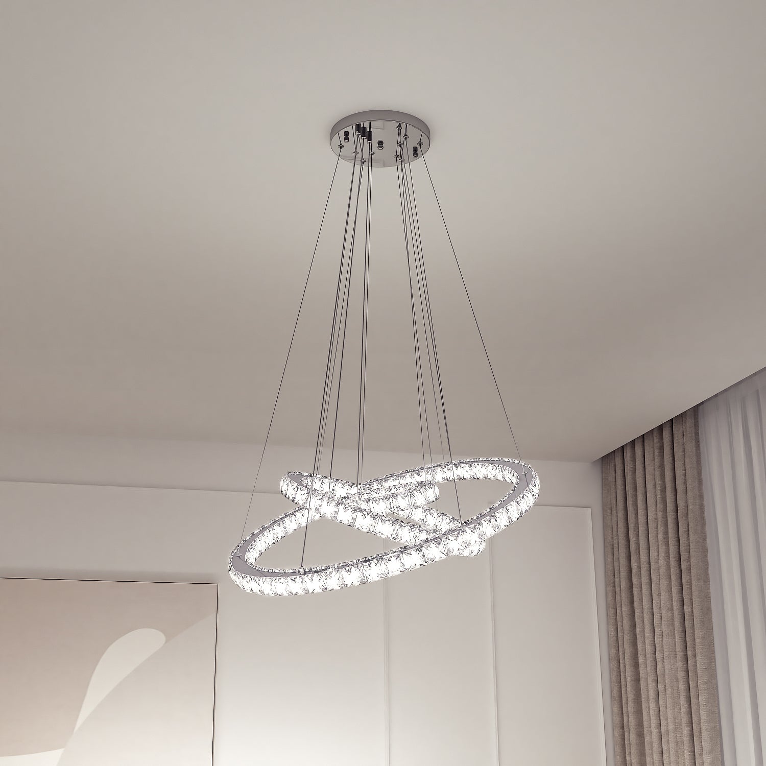 Modern Adjustable Crystal Rings LED Pendant Light