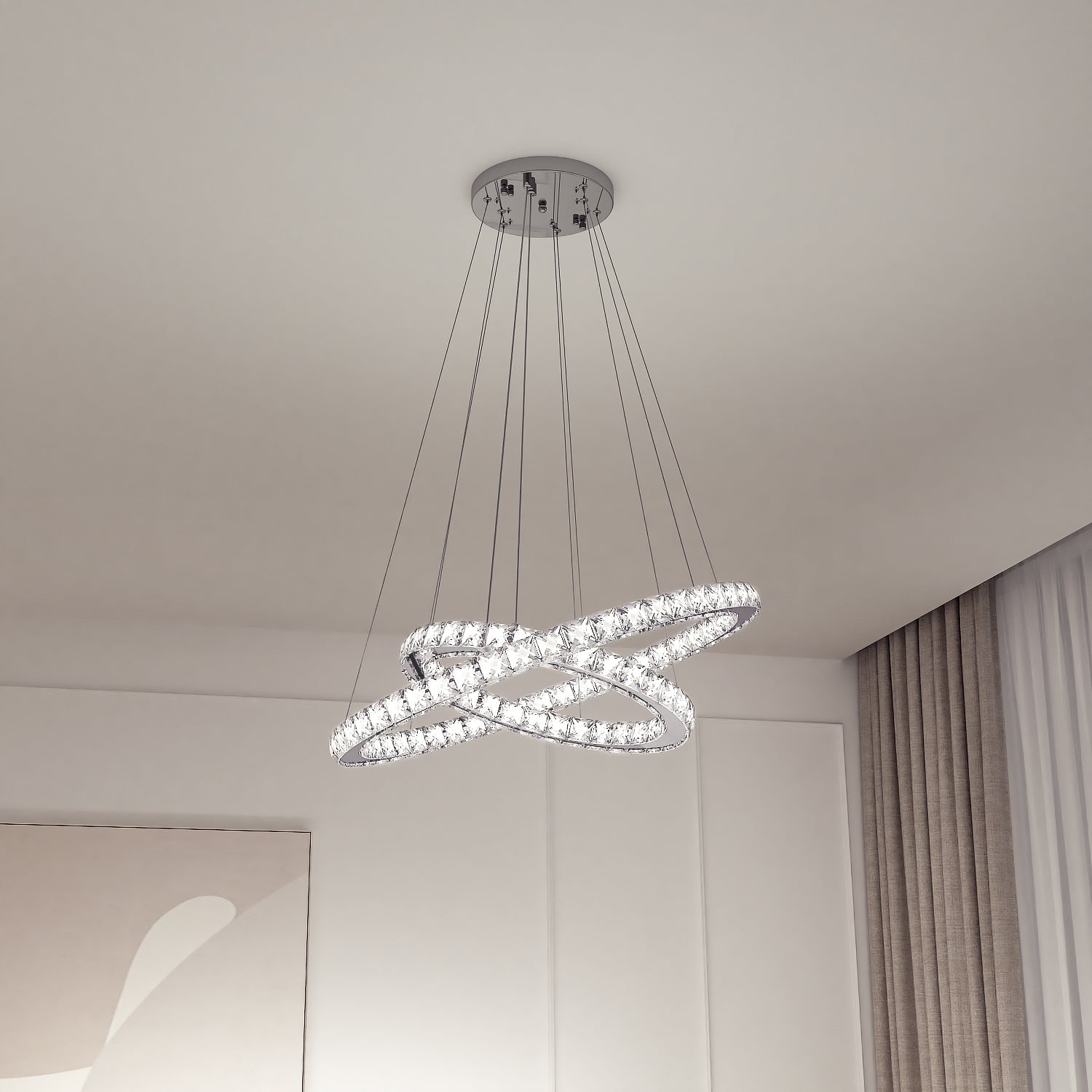 Modern Adjustable Crystal Rings LED Pendant Light