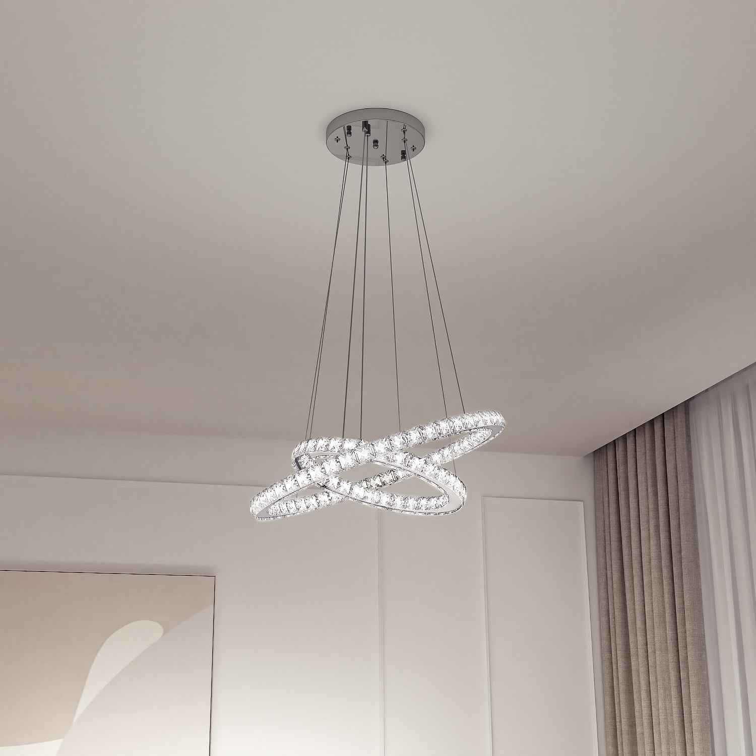 Modern Adjustable Crystal Rings LED Pendant Light